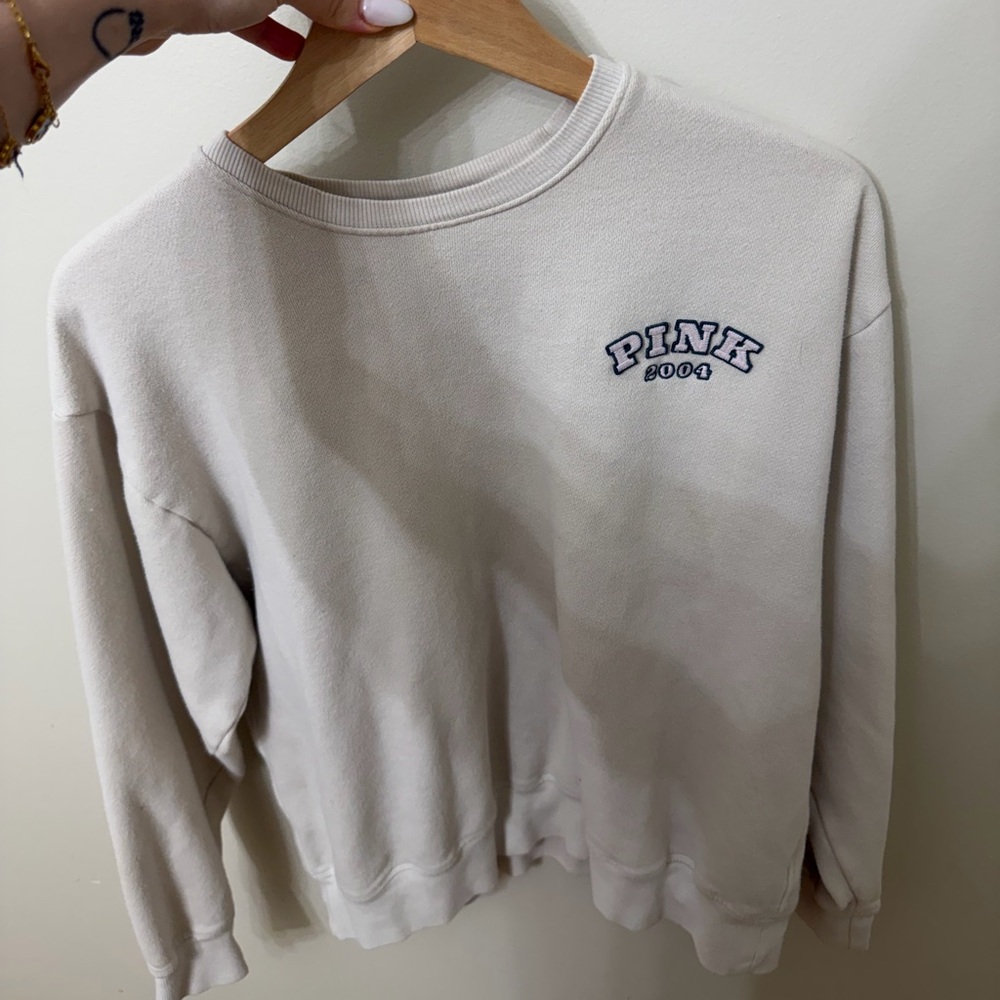 PINK 2004 Embroidered Crewneck Sweatshirt - Light Beige